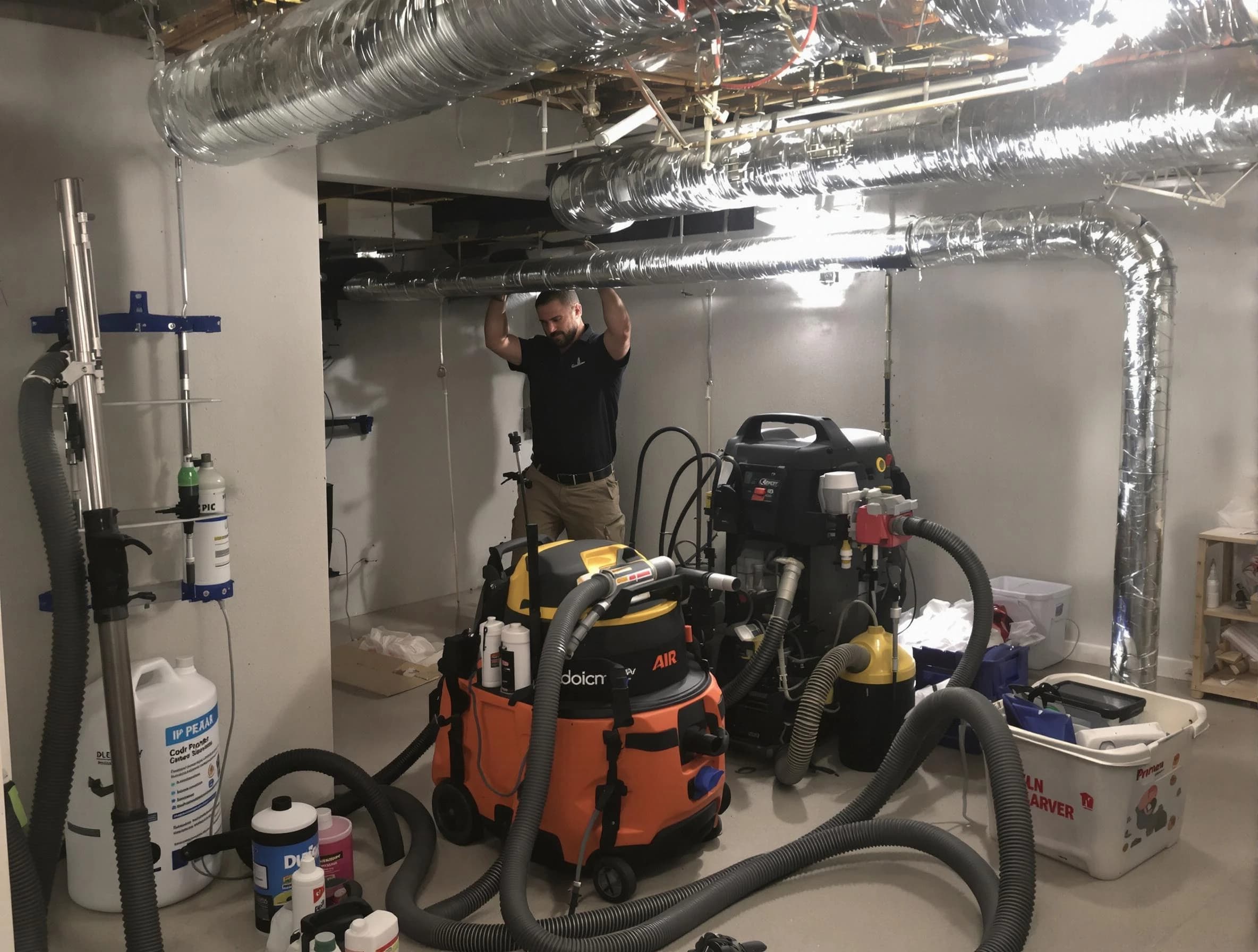 Florence Air Duct Cleaning specialist performing professional mold removal from air ducts using safety equipment in Florence