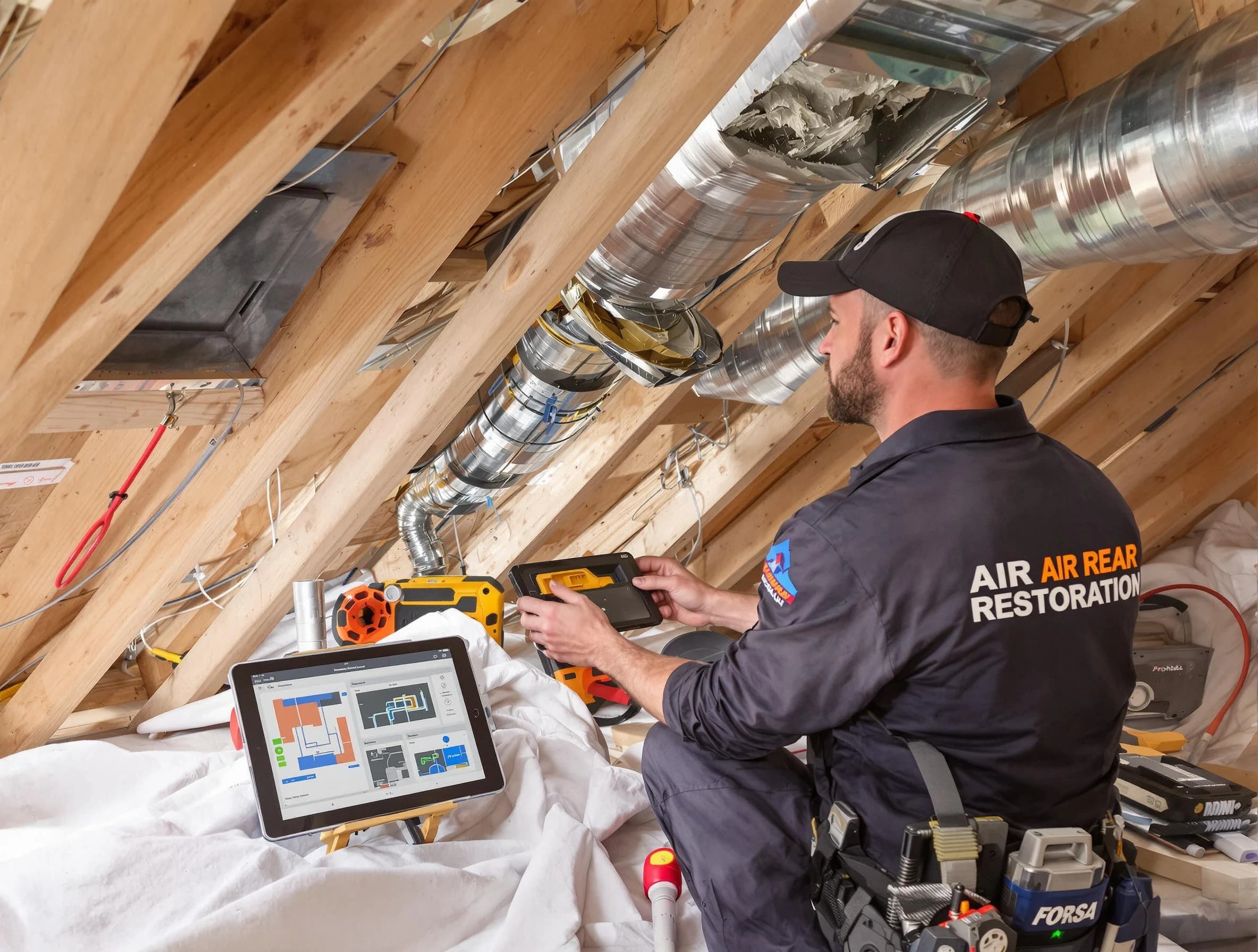 Florence Air Duct Cleaning technician performing precise duct repair work in Florence