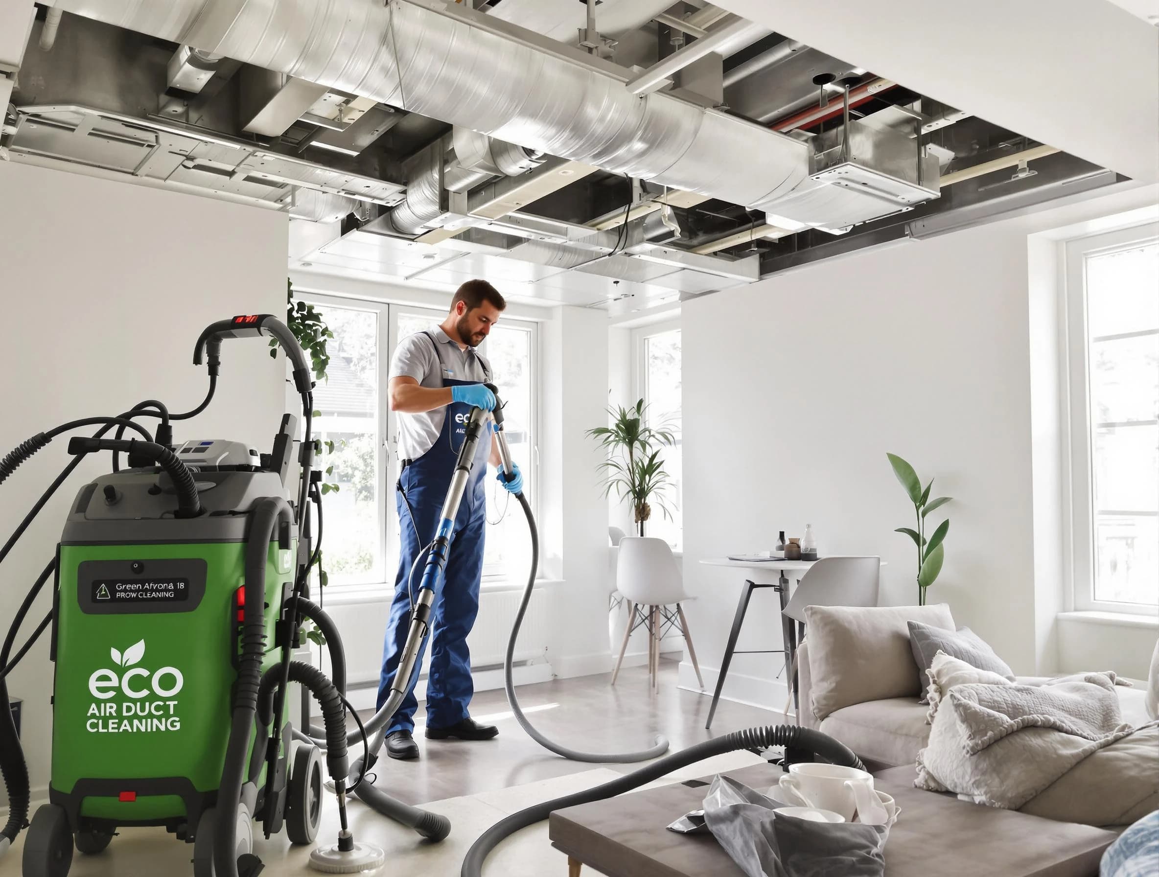 Florence Air Duct Cleaning technician performing eco-friendly duct cleaning using sustainable methods in Florence