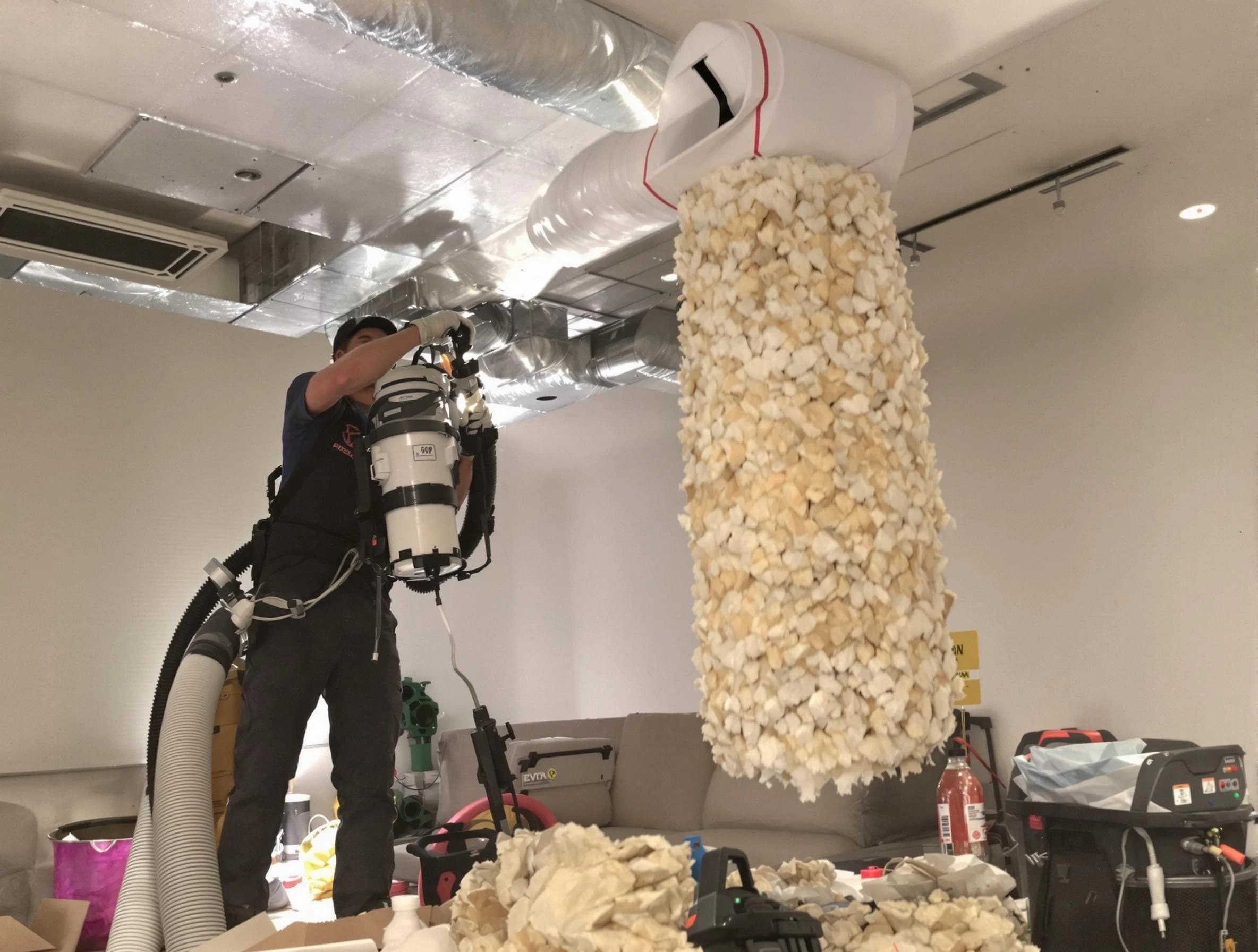 Florence Air Duct Cleaning technician performing precision vacuum insulation removal in a residential property in Florence