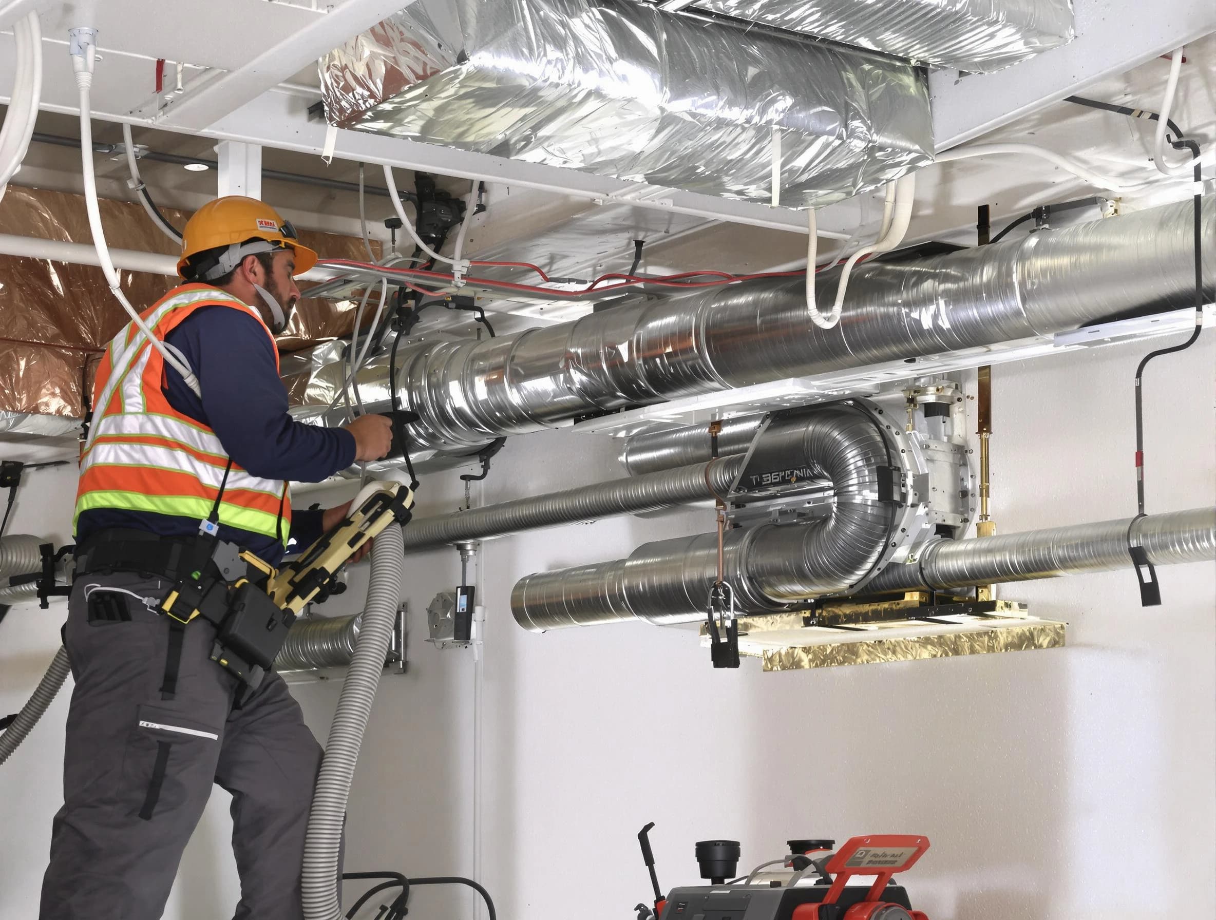 Florence Air Duct Cleaning technician performing precision vacuum insulation removal in a residential property in Florence
